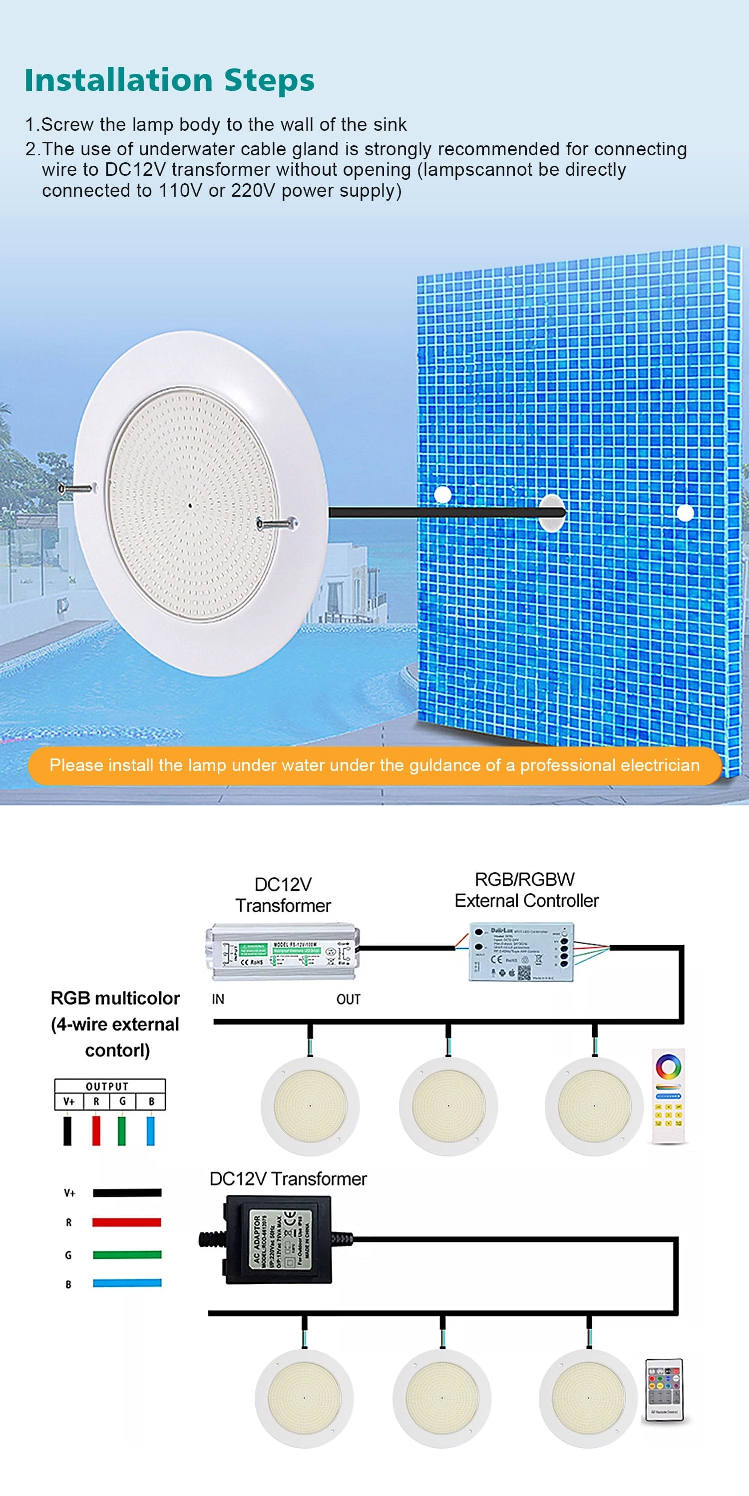 Luz LED ultradelgada para piscina